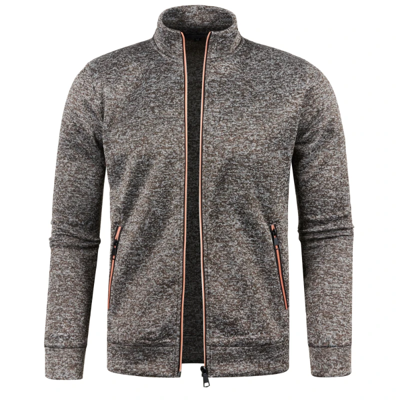 Autumn and Winter Men's New Long Zipper Color Block Sweater Sleeves Thin Plush Sweater Jacket Casual Slim Fit Comfortable Coat thumbnail 4