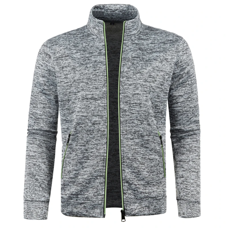 Autumn and Winter Men's New Long Zipper Color Block Sweater Sleeves Thin Plush Sweater Jacket Casual Slim Fit Comfortable Coat thumbnail 5