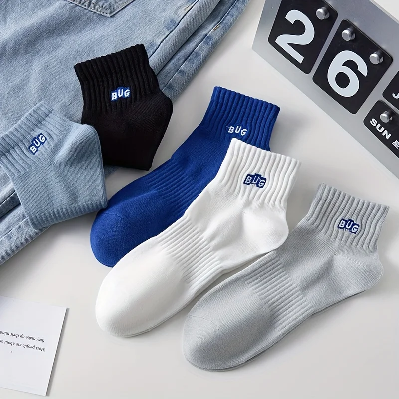 5 Pairs Of Men's Simple Fashion Pattern Anti Odor & Sweat Absorption Low Cut Socks Comfy Breathable Casual Socks For All Season thumbnail 3