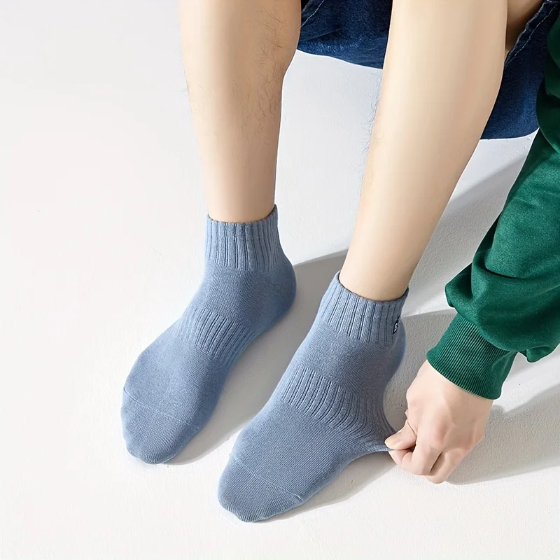 5 Pairs Of Men's Simple Fashion Pattern Anti Odor & Sweat Absorption Low Cut Socks Comfy Breathable Casual Socks For All Season thumbnail 4