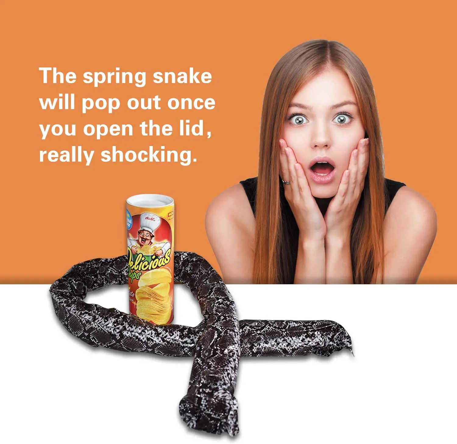 Potato Chip Snake Can Joke Toy Funny Spring Snake Scary Can Jumping Snake for Prank Props April Fool's Day Gift Party Decoration thumbnail 3