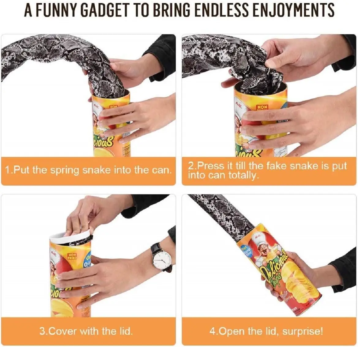 Potato Chip Snake Can Joke Toy Funny Spring Snake Scary Can Jumping Snake for Prank Props April Fool's Day Gift Party Decoration thumbnail 5