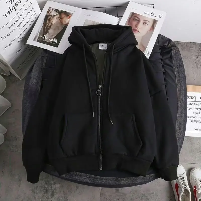 Men's Thickened Fleece Hoodie Jacket Autumn Winter Korean Style Loose Warm Student Trendy Top Couple's Style Long Sleeve Zipper thumbnail 2