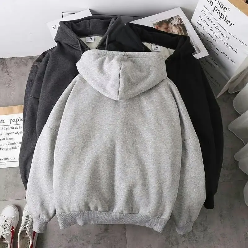 Men's Thickened Fleece Hoodie Jacket Autumn Winter Korean Style Loose Warm Student Trendy Top Couple's Style Long Sleeve Zipper thumbnail 4
