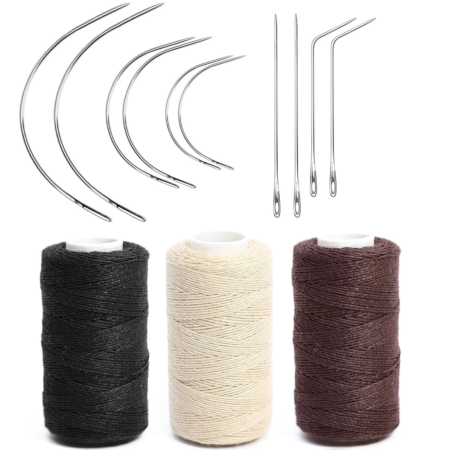 3 Rolls Hair Weaving Threads with 10 Pieces Sewing Needle Weaving Threads for Making Wigs Hand Sewing Hair Weft DIY