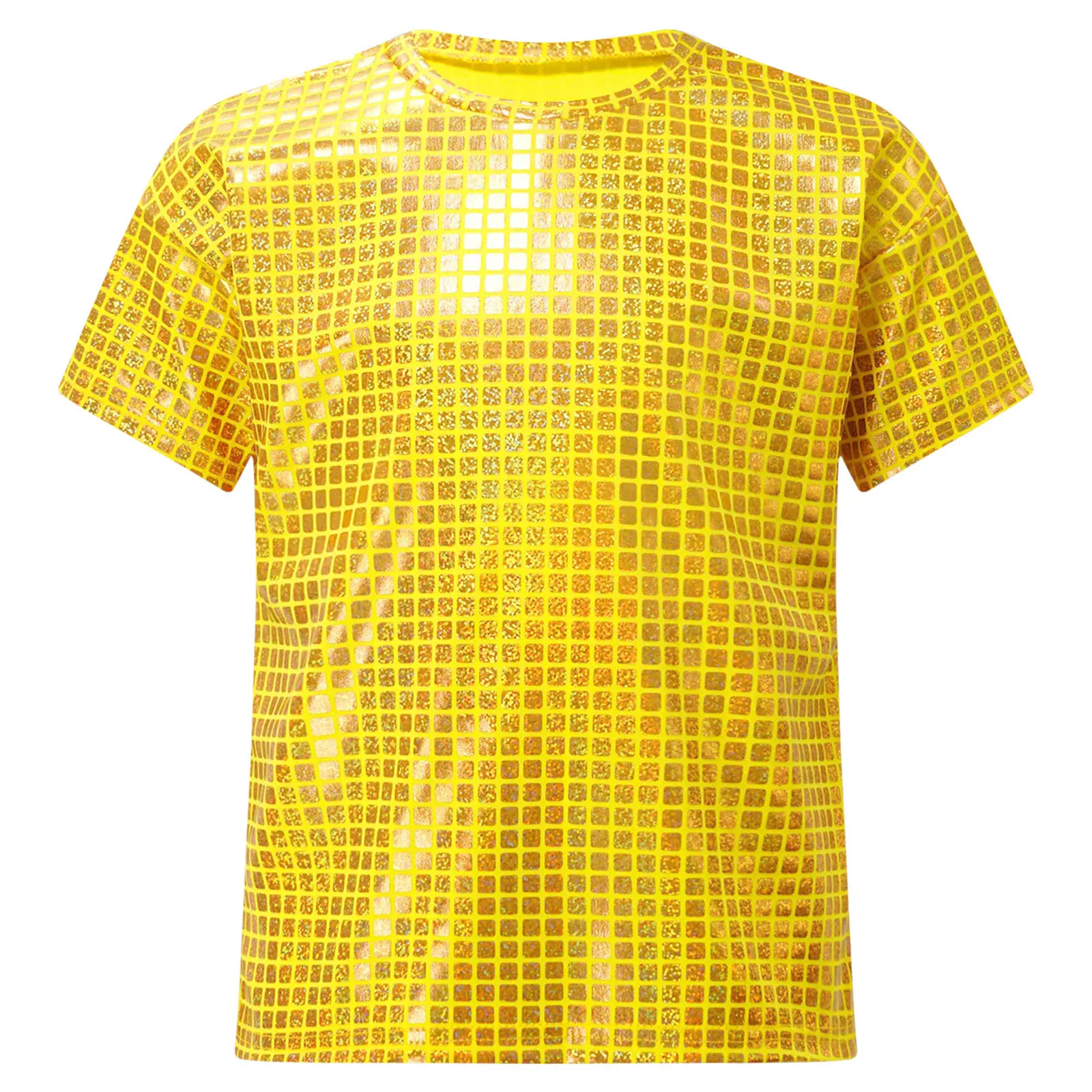 Girls Boys Sequins Shirt T-Shirt Child Metallic Loose Jazz Hip Hop Dance Top Blouse Disco Party Stage Performance Dancewear thumbnail 2