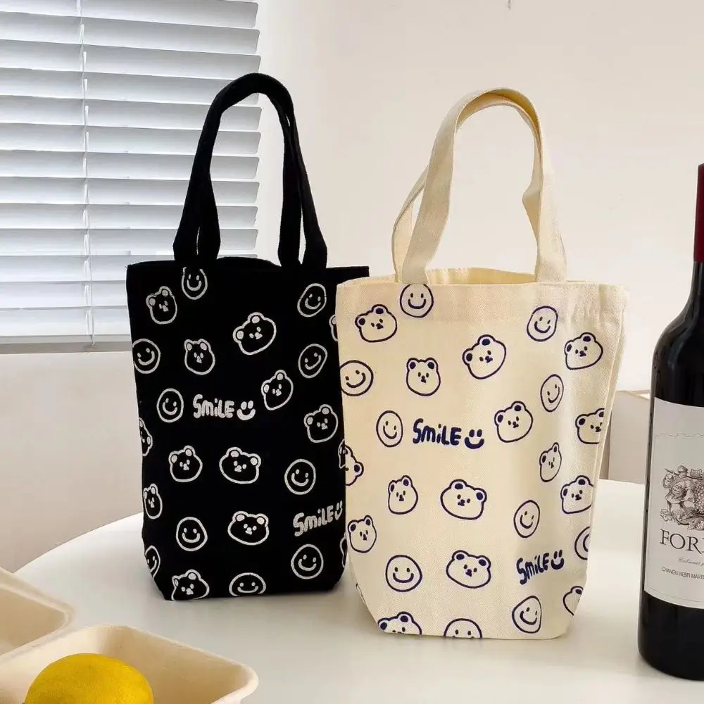 Cartoon Bear Handbag Bear Canvas Bag Mini Canvas Bag Canvas Handbag Cute Wrist Bag Portable Water Cup Bag thumbnail 3