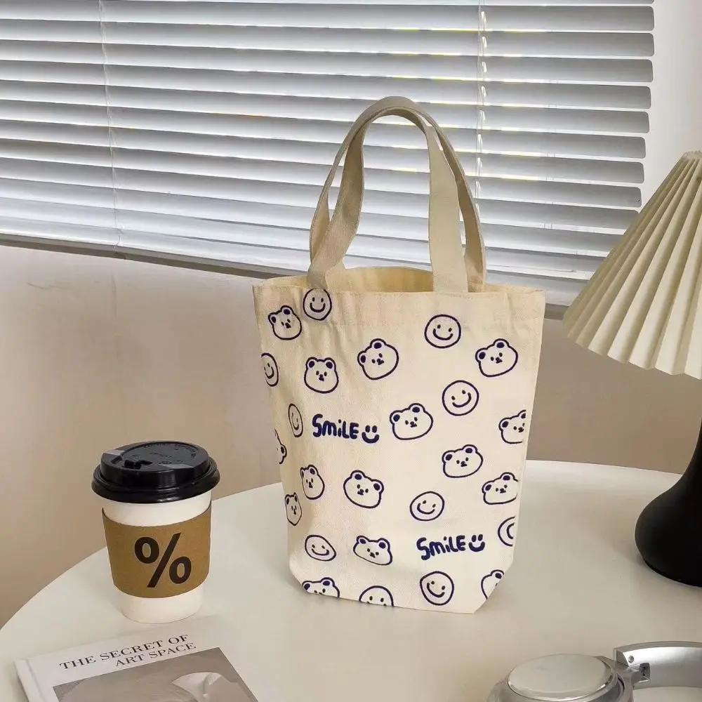 Cartoon Bear Handbag Bear Canvas Bag Mini Canvas Bag Canvas Handbag Cute Wrist Bag Portable Water Cup Bag thumbnail 4