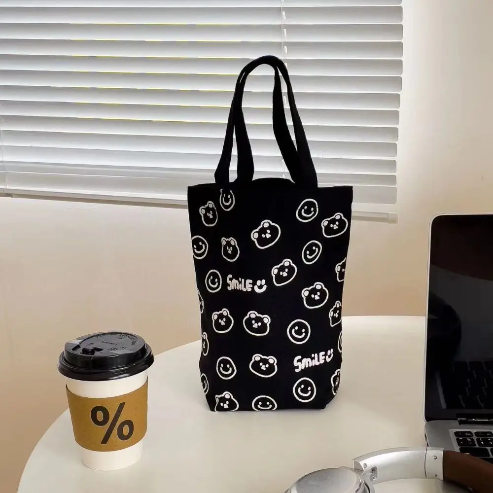 Cartoon Bear Handbag Bear Canvas Bag Mini Canvas Bag Canvas Handbag Cute Wrist Bag Portable Water Cup Bag thumbnail 5