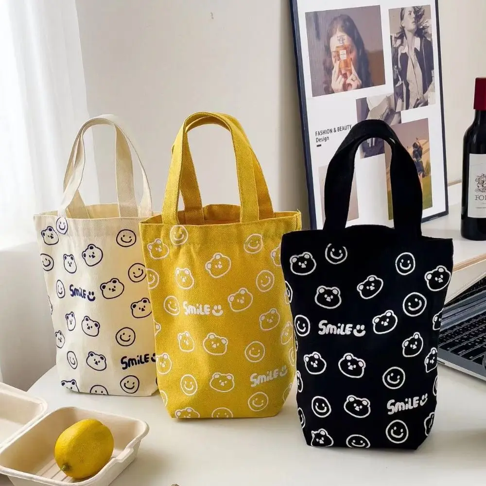Cartoon Bear Handbag Bear Canvas Bag Mini Canvas Bag Canvas Handbag Cute Wrist Bag Portable Water Cup Bag thumbnail 2