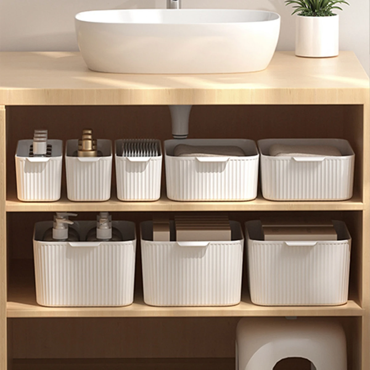 WORTHBUY Multifunctional Plastic Storage Box With Handle Desktop Organizer For Food Bathroom Kitchen Cabinet Storage Organizer thumbnail 2