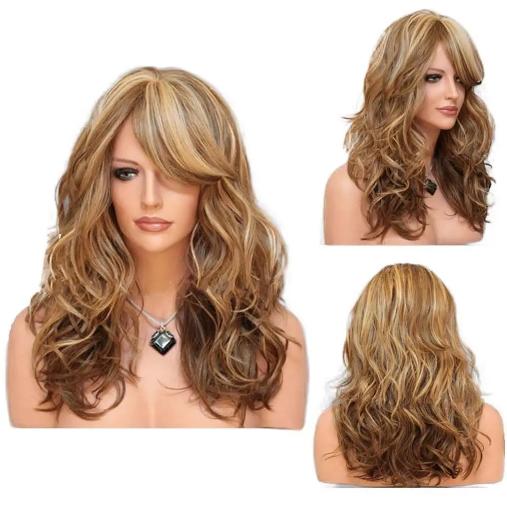 Ladies Blonde Long Curly Wigs Women Natural Wavy Synthetic Hair Cosplay Full Wig Fashion Party Supplies