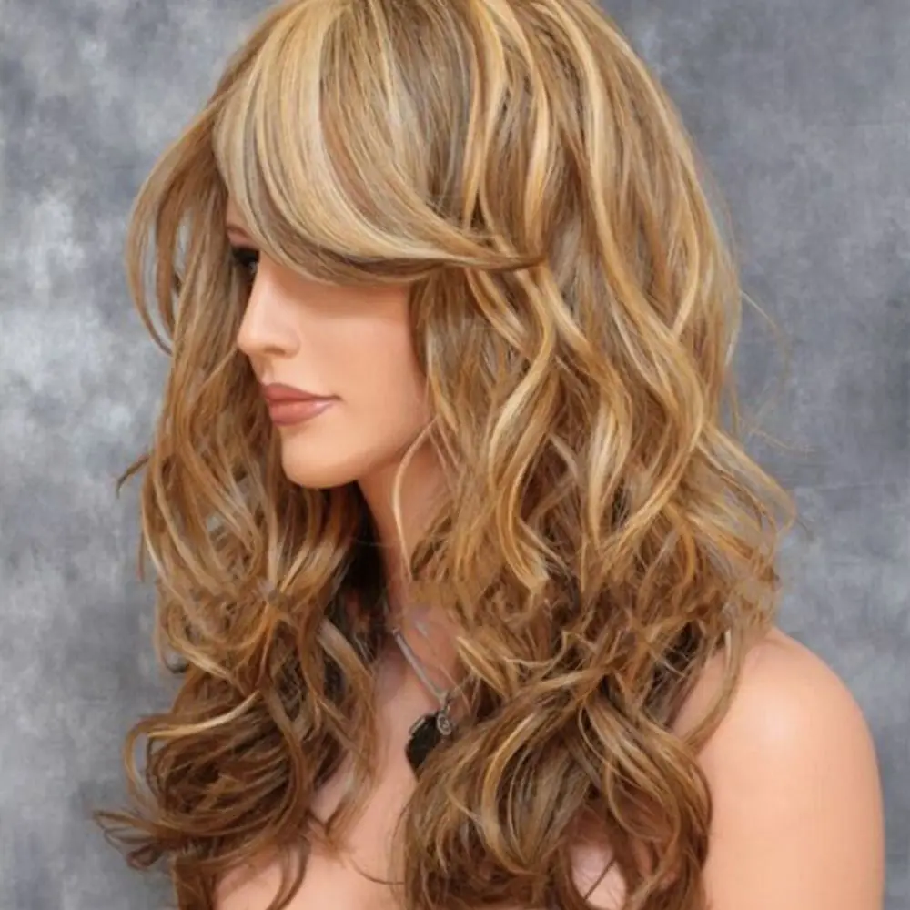 Ladies Blonde Long Curly Wigs Women Natural Wavy Synthetic Hair Cosplay Full Wig Fashion Party Supplies thumbnail 5