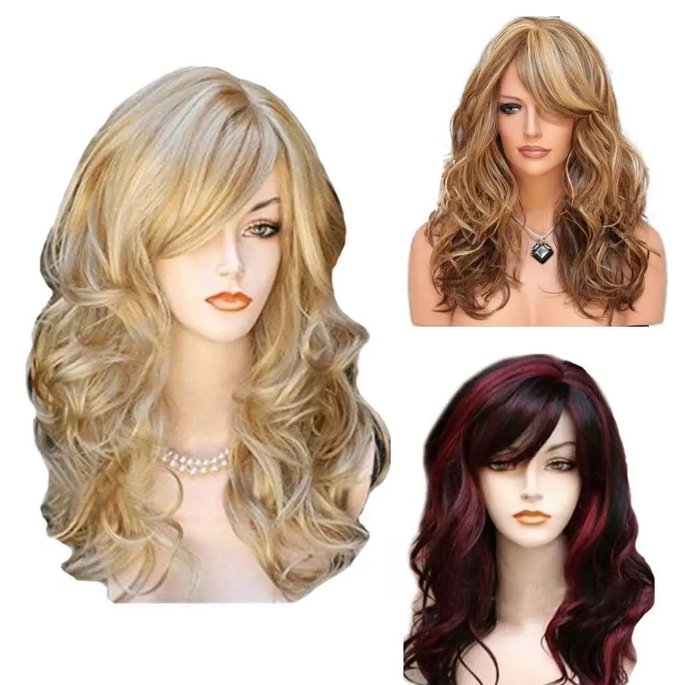 Ladies Blonde Long Curly Wigs Women Natural Wavy Synthetic Hair Cosplay Full Wig Fashion Party Supplies thumbnail 3