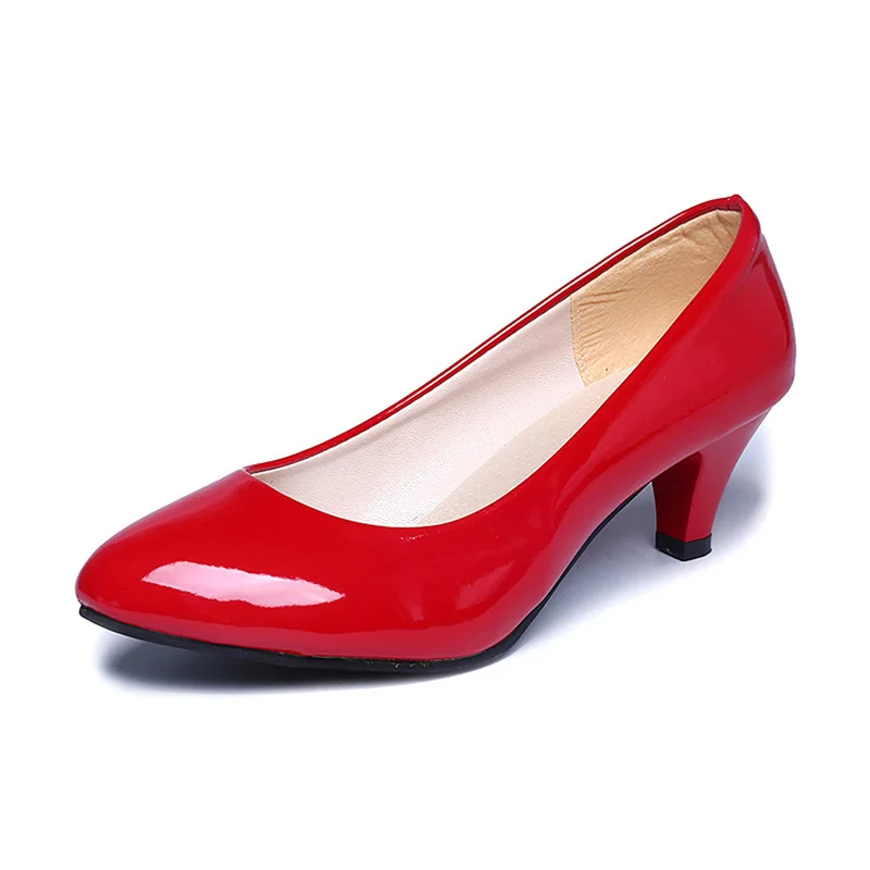 New Women's Shoes On Heels Elegant Medium High Heeled Ladies Pointed Toe Fashion Pumps For Woman Office Black White Red thumbnail 5
