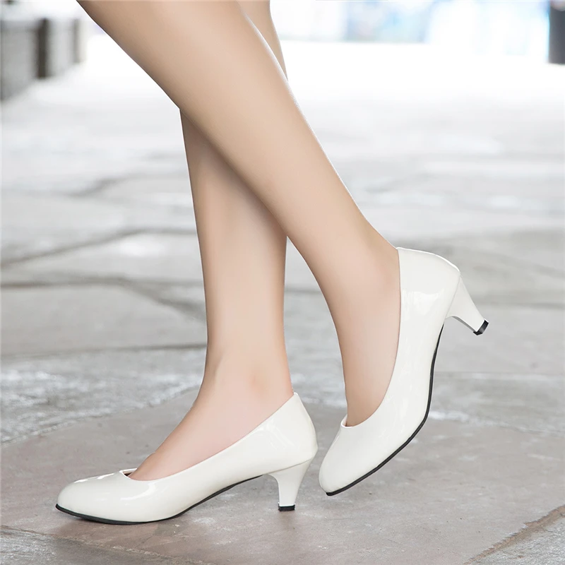 New Women's Shoes On Heels Elegant Medium High Heeled Ladies Pointed Toe Fashion Pumps For Woman Office Black White Red thumbnail 2