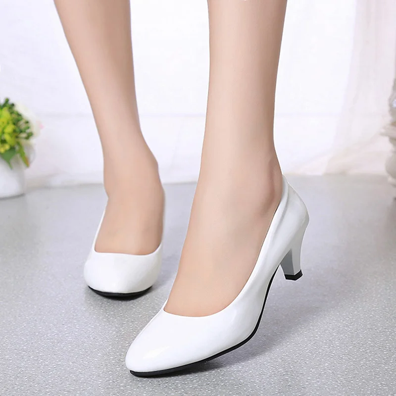New Women's Shoes On Heels Elegant Medium High Heeled Ladies Pointed Toe Fashion Pumps For Woman Office Black White Red thumbnail 3