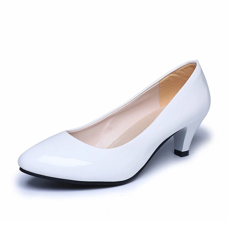 New Women's Shoes On Heels Elegant Medium High Heeled Ladies Pointed Toe Fashion Pumps For Woman Office Black White Red thumbnail 4