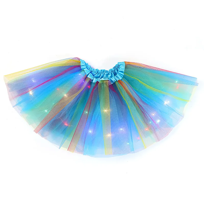 LED Glowing Light Girls Skirts Ballet Dance Rainbow Tulle Skirt Short Tutu Ballet Dancewear Party Costume Ball Gown Mini Skirt thumbnail 3