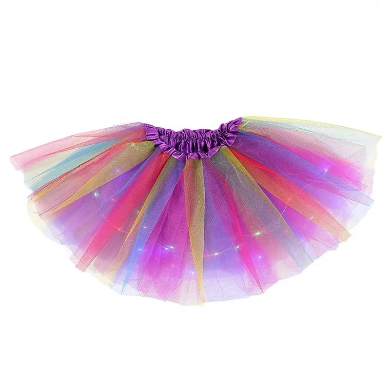 LED Glowing Light Girls Skirts Ballet Dance Rainbow Tulle Skirt Short Tutu Ballet Dancewear Party Costume Ball Gown Mini Skirt thumbnail 2