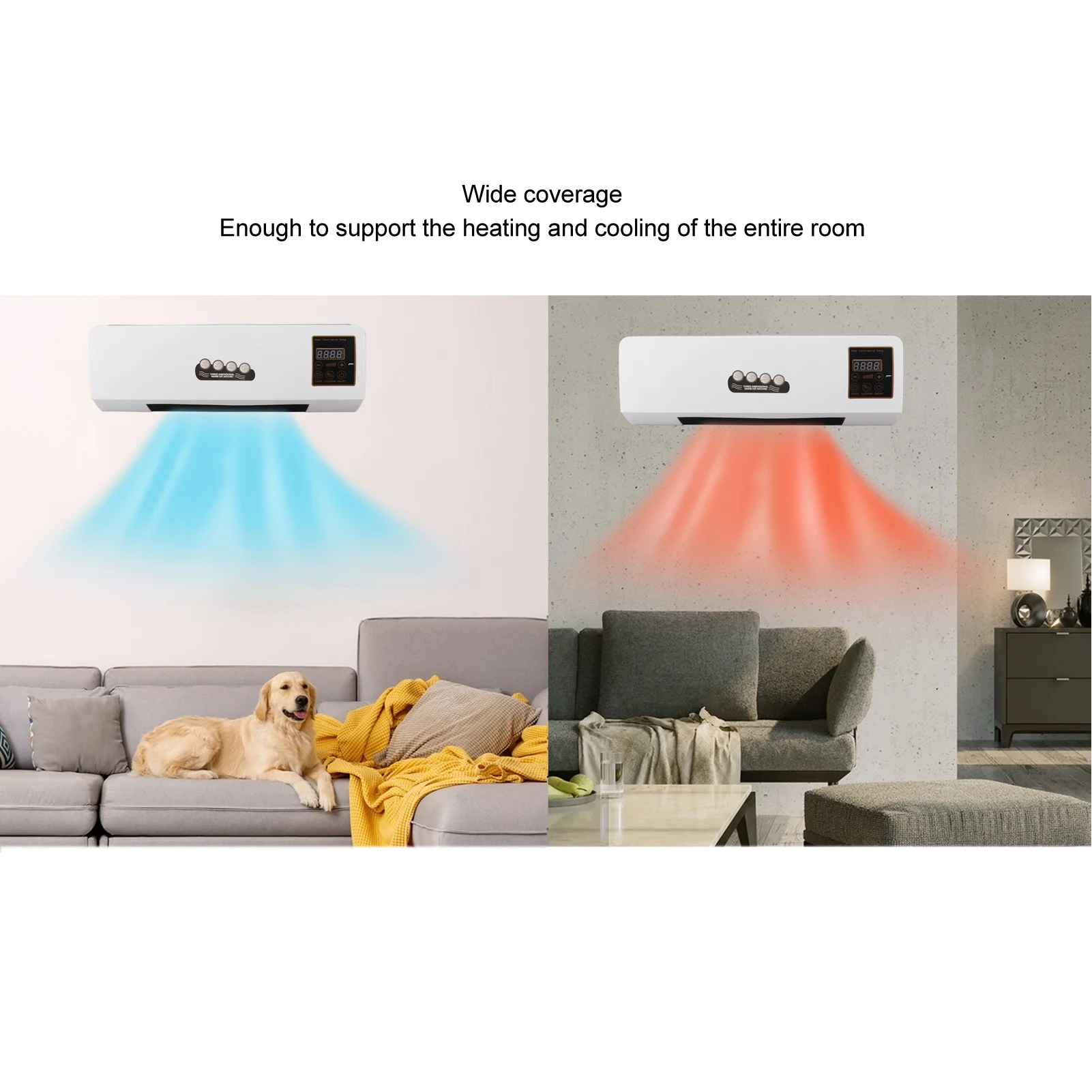1800W Wall Mounted Air Conditioner Heater Electric Cooling Heating Machine PTC Heating Element Heater with Remote Control Timer thumbnail 6