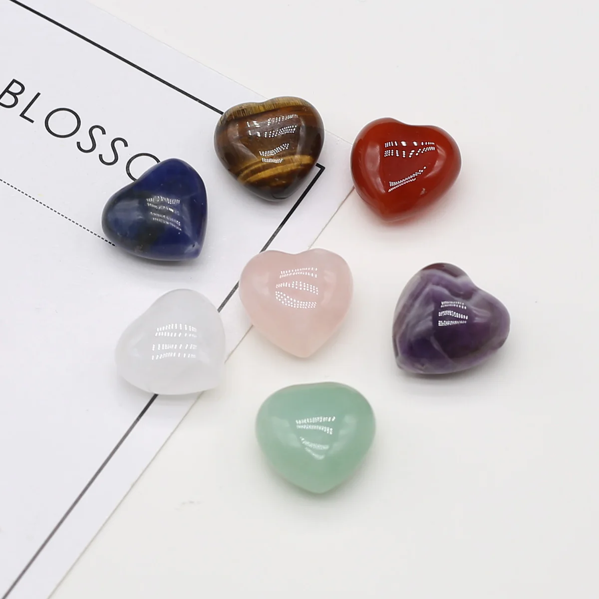 7pcs 15mm Natural Stone Crystal Agate Heart Aura Rune Yoga Stone Chakra Loose Beads for Jewelry Making Supplies DIY Accessories thumbnail 2