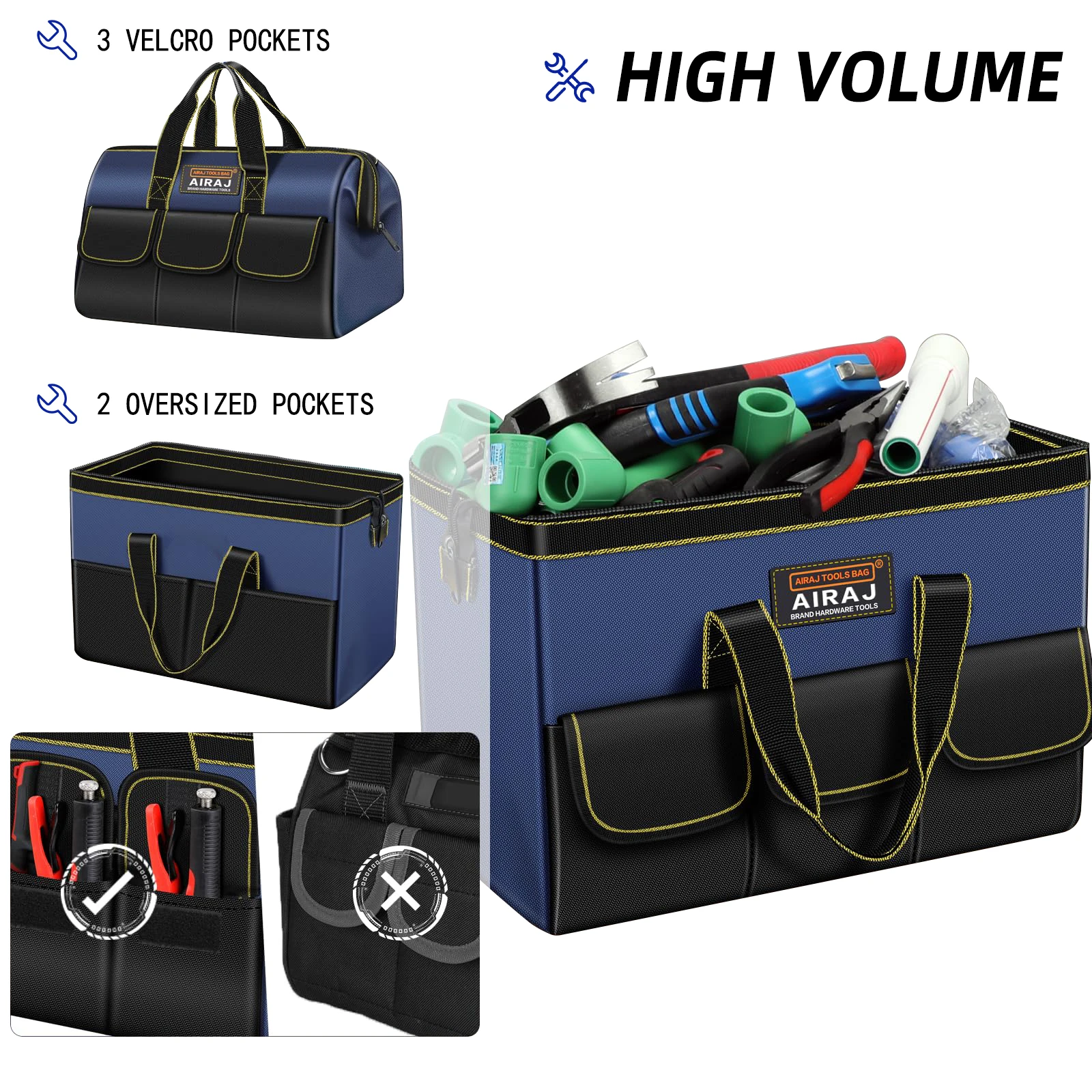 AIRAJ Multifunctional Tool Bags 1680D Oxford Cloth Electrician Bags Waterproof and Wear-Resistant High Capacity Storage Bags thumbnail 4