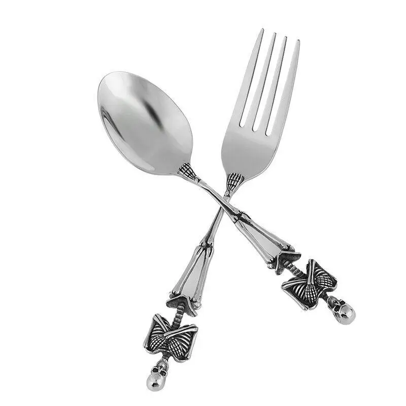 Halloween Titanium Steel Fork Spoon Skeleton Skull Mermaids Handle Tableware Vintage Dinner Table Flatware Set Christmas Gifts thumbnail 3