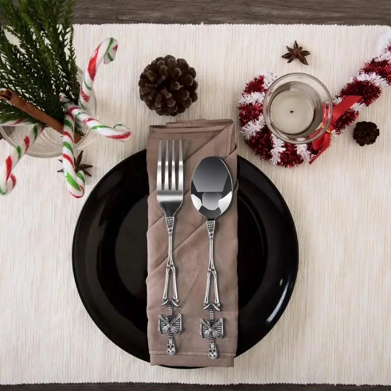 Halloween Titanium Steel Fork Spoon Skeleton Skull Mermaids Handle Tableware Vintage Dinner Table Flatware Set Christmas Gifts thumbnail 4