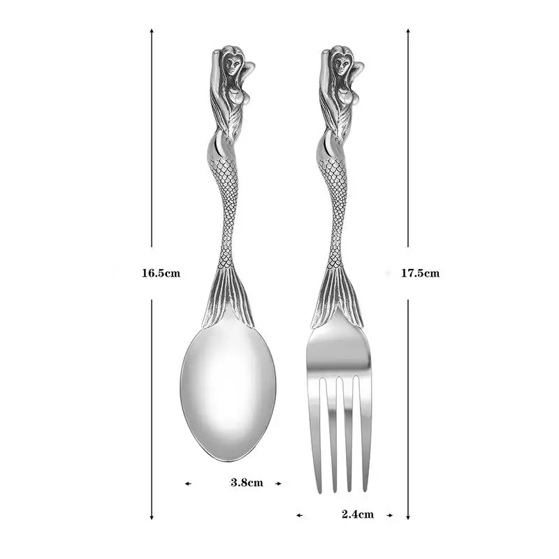 Halloween Titanium Steel Fork Spoon Skeleton Skull Mermaids Handle Tableware Vintage Dinner Table Flatware Set Christmas Gifts thumbnail 6