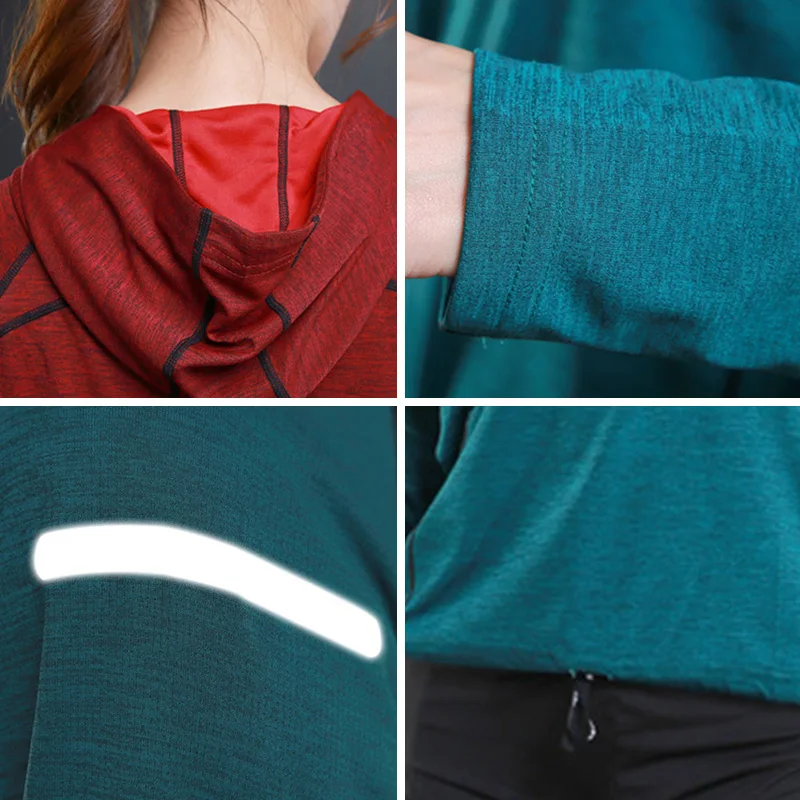 New Hoodie Running Jackets for Women 3 Color Fitness Sportswear Night Reflective Outdoor Jogging Lady Gym Sports Coat thumbnail 5