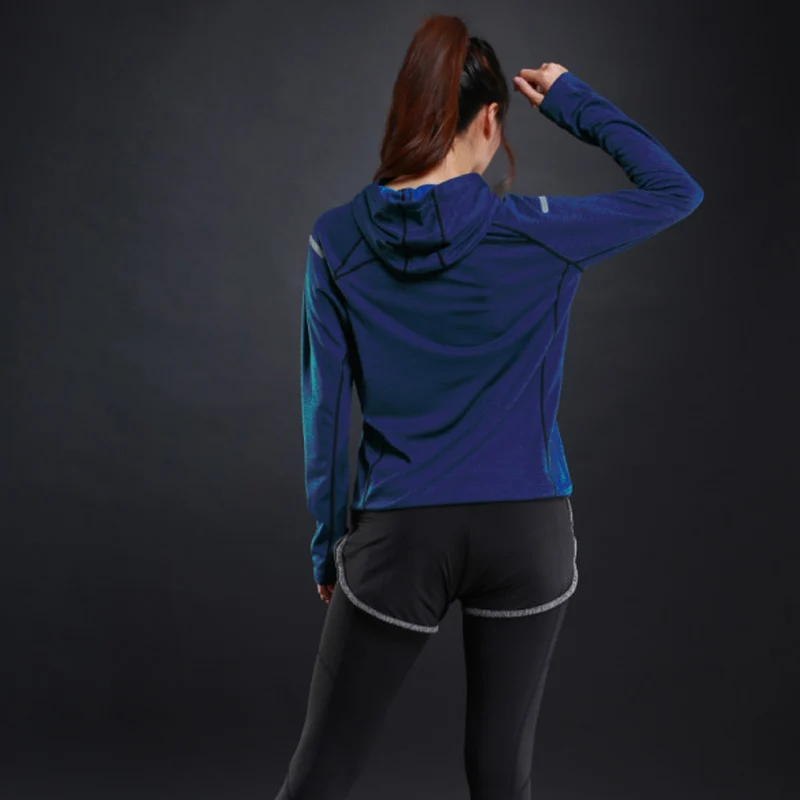 New Hoodie Running Jackets for Women 3 Color Fitness Sportswear Night Reflective Outdoor Jogging Lady Gym Sports Coat thumbnail 4