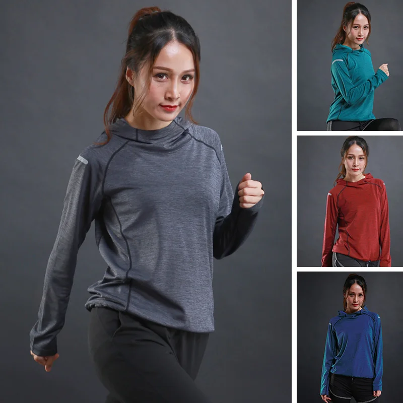 New Hoodie Running Jackets for Women 3 Color Fitness Sportswear Night Reflective Outdoor Jogging Lady Gym Sports Coat thumbnail 6