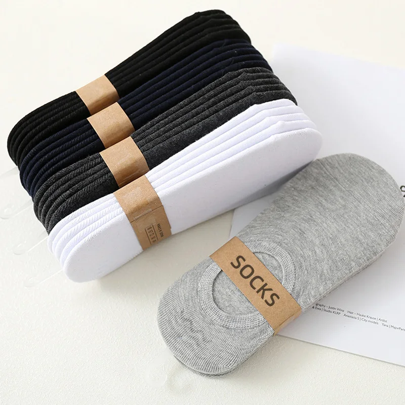 5/10 Pairs Men's Invisible Socks Slippers Cotton Silicone Non-slip Summer No-show Ankle Socks Casual Breathable Thin Boat Sock thumbnail 2