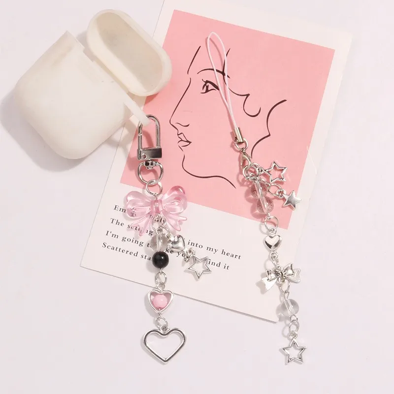 Goth Y2K Phone Charm Pink Silve Bow Heart Star Keychain Pendant Key Chain Bag Phone Chain Cute Accessory For Girls Women Jewelry thumbnail 5