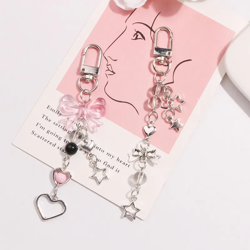 Goth Y2K Phone Charm Pink Silve Bow Heart Star Keychain Pendant Key Chain Bag Phone Chain Cute Accessory For Girls Women Jewelry thumbnail 4