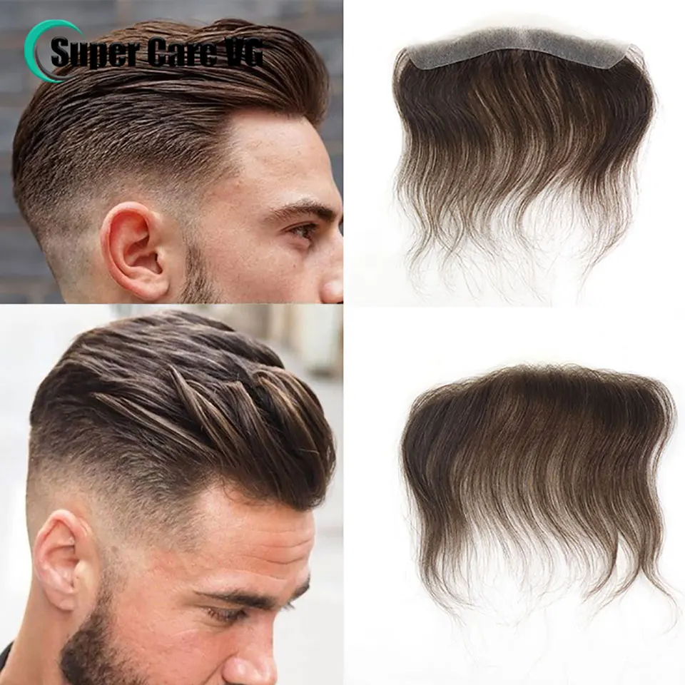 Men Toupee For Forehead 0.06mm Ultra Thin Skin #4 Brown Front Hairline Patch For Male Human Hair Wig Capillary Prosthesis Peruk