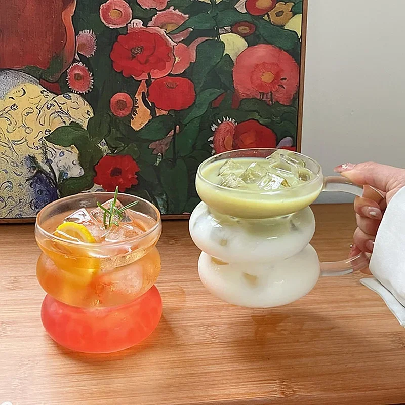 Ins Style irregular Transparent Glass Cup Heat Resistant Coffee Mug Summer drinks Beer Juice Milk Water Cup Cocktail Glass Cups thumbnail 2
