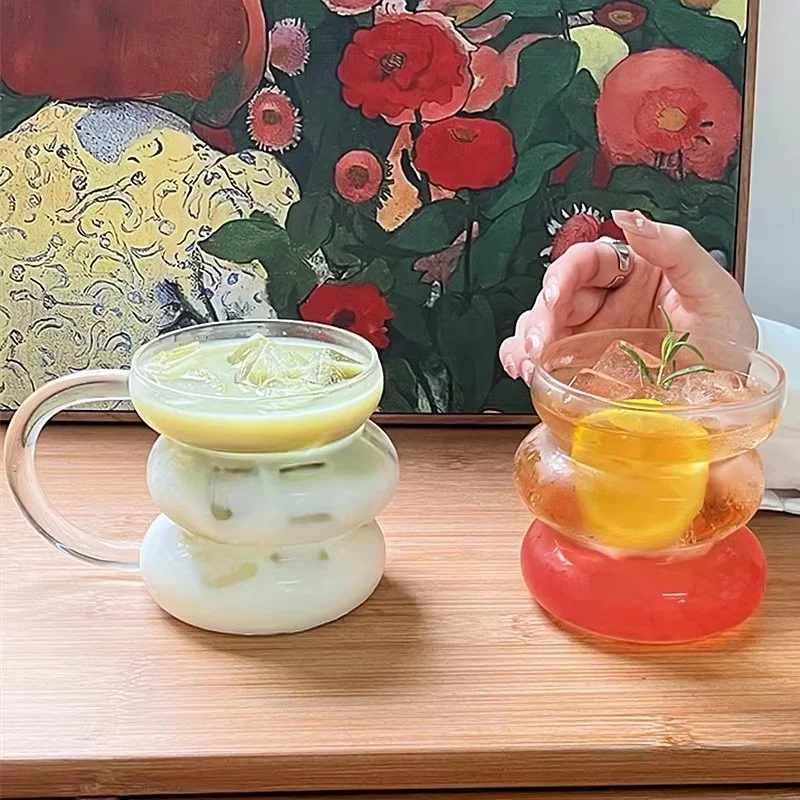 Ins Style irregular Transparent Glass Cup Heat Resistant Coffee Mug Summer drinks Beer Juice Milk Water Cup Cocktail Glass Cups thumbnail 3