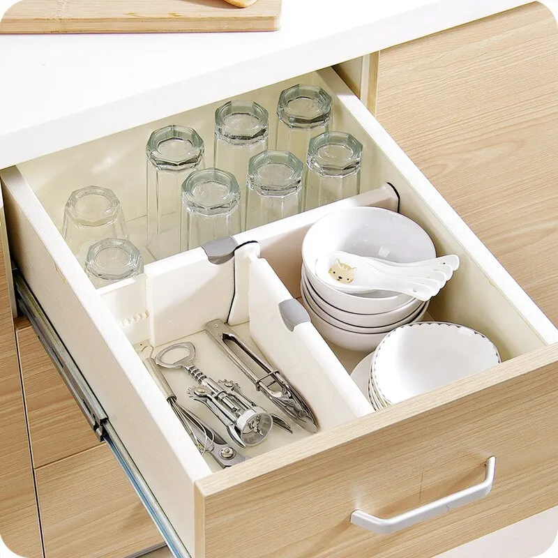 Adjustable Extendable Plastic Drawer Divider Thickened Wardrobe Socks No Punching Storage Drawer Divider Kitchen Living Room thumbnail 5