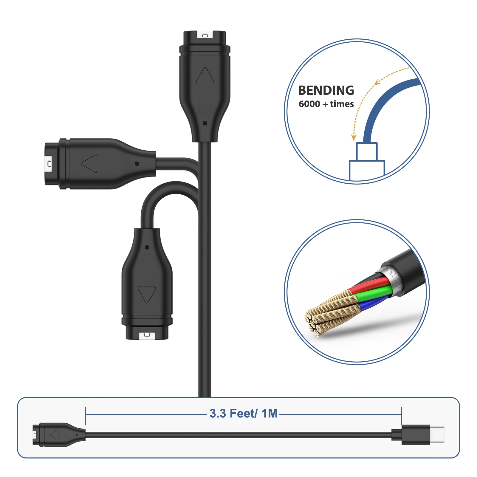 Type C Watch Charger Cable for Garmin Venu2/VenuSq2/3/3S Fenix 5/6/7 Vivoactive4/4S/3 Fast Charging Cord For Forerunner 965/266 thumbnail 3