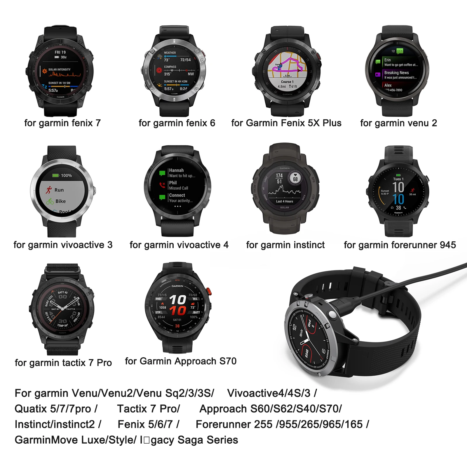 Type C Watch Charger Cable for Garmin Venu2/VenuSq2/3/3S Fenix 5/6/7 Vivoactive4/4S/3 Fast Charging Cord For Forerunner 965/266 thumbnail 5