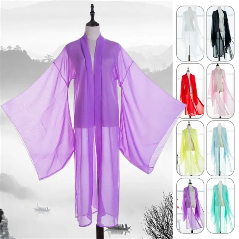 Hanfu Cardigan Ancient Chinese Sleeve Shirt Tang Dynasty Thin Chiffon Classical Folk Dance Clothes Cosplay Stage Costume thumbnail 2