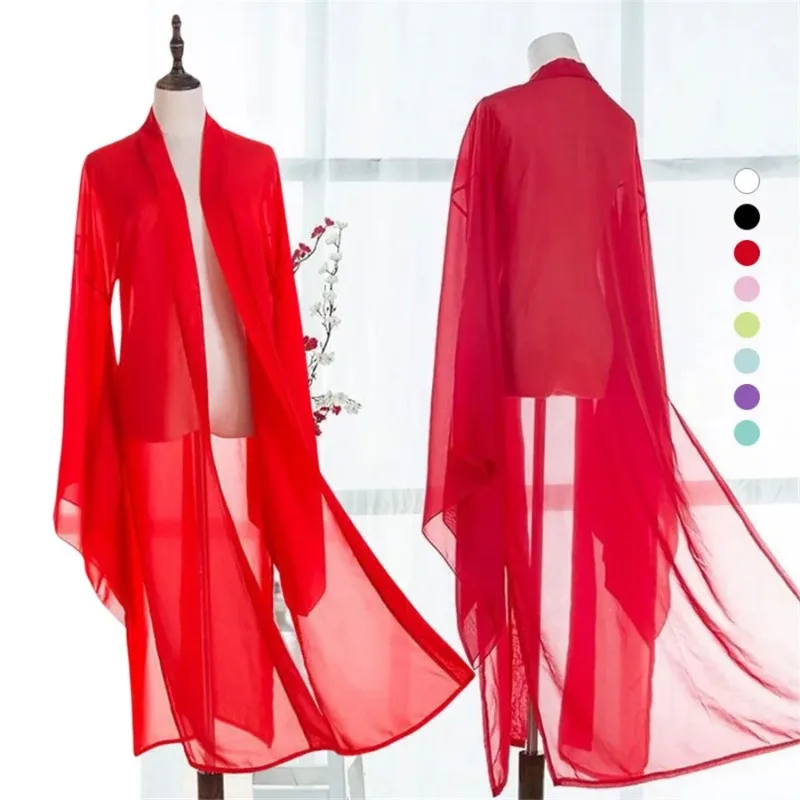 Hanfu Cardigan Ancient Chinese Sleeve Shirt Tang Dynasty Thin Chiffon Classical Folk Dance Clothes Cosplay Stage Costume thumbnail 5