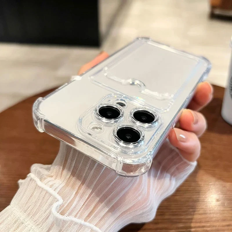 Luxury Soft Card Bag Phone Case For iPhone 16 15 14 13 12 11 Pro Max Mini X XS Max XR 7 8 Plus Transparent Wallet Bumper Cover thumbnail 2