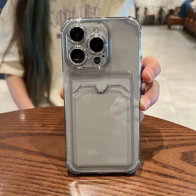 Luxury Soft Card Bag Phone Case For iPhone 16 15 14 13 12 11 Pro Max Mini X XS Max XR 7 8 Plus Transparent Wallet Bumper Cover thumbnail 5