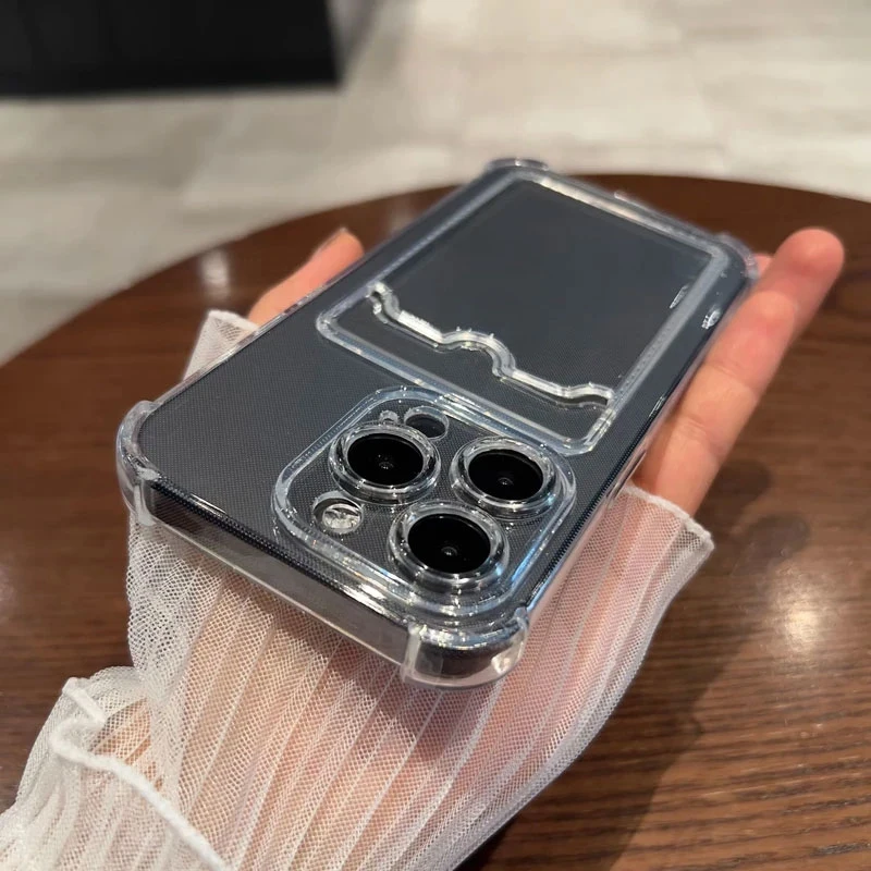 Luxury Soft Card Bag Phone Case For iPhone 16 15 14 13 12 11 Pro Max Mini X XS Max XR 7 8 Plus Transparent Wallet Bumper Cover thumbnail 3