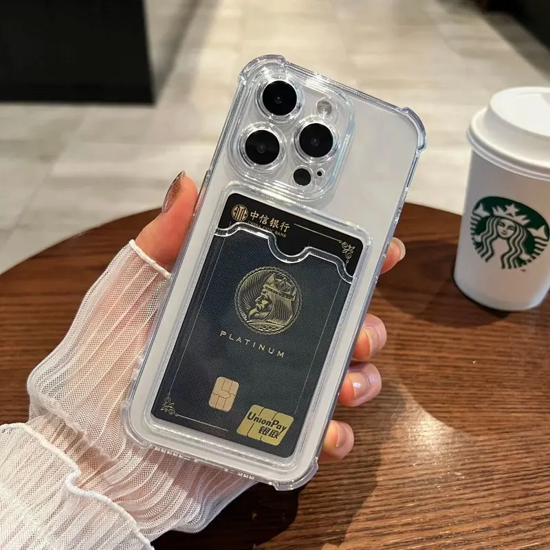 Luxury Soft Card Bag Phone Case For iPhone 16 15 14 13 12 11 Pro Max Mini X XS Max XR 7 8 Plus Transparent Wallet Bumper Cover thumbnail 4
