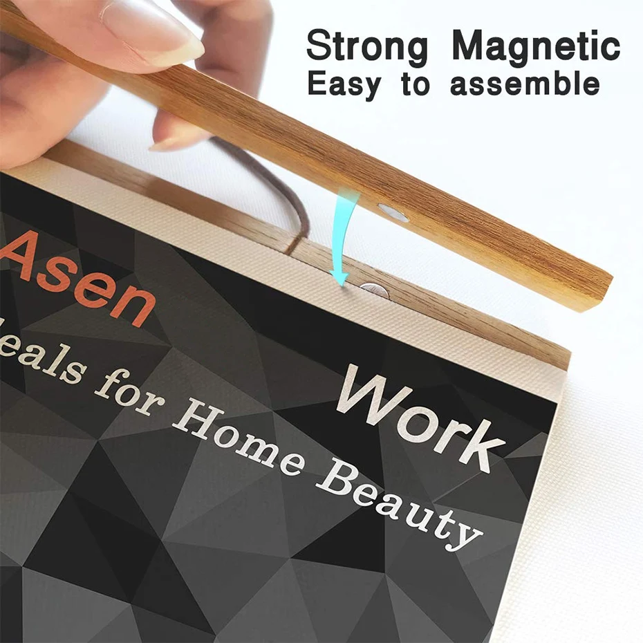 2130 40 50cm Magnetic Poster Hanger Teak Pine Wood Scroll Painting Frame 5 Colors Wood Photo Frame Black White Canvas Frame thumbnail 4