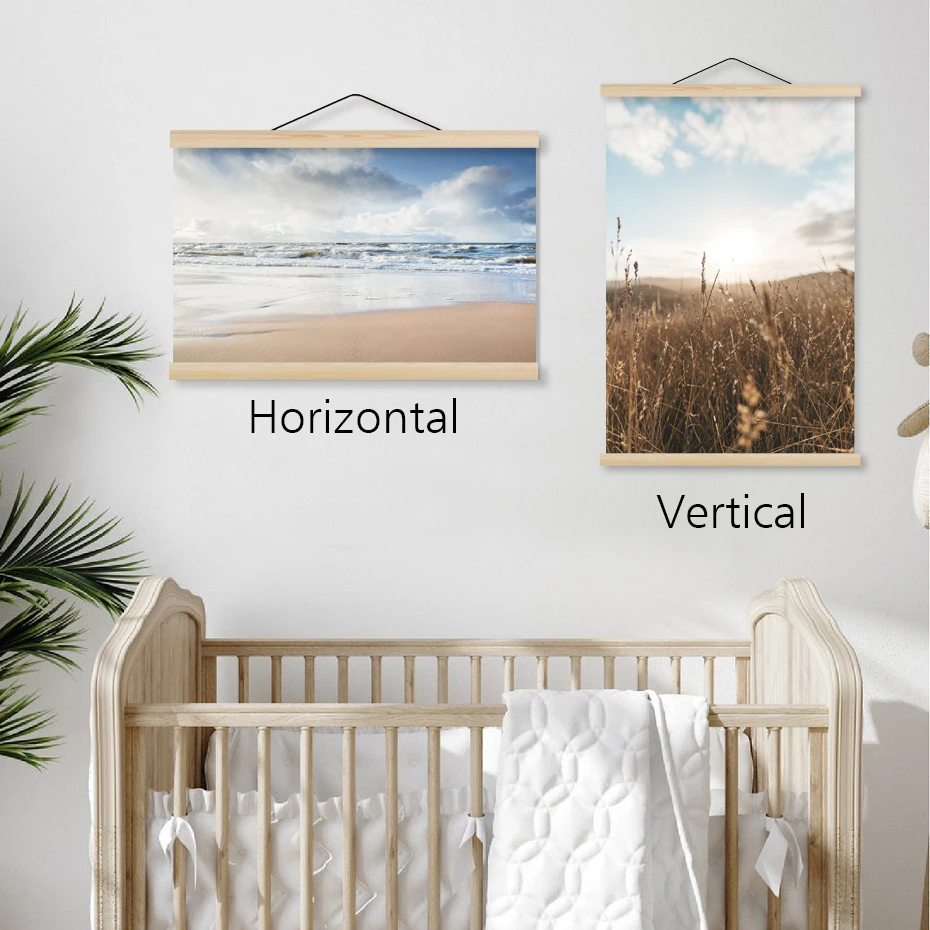 2130 40 50cm Magnetic Poster Hanger Teak Pine Wood Scroll Painting Frame 5 Colors Wood Photo Frame Black White Canvas Frame thumbnail 2